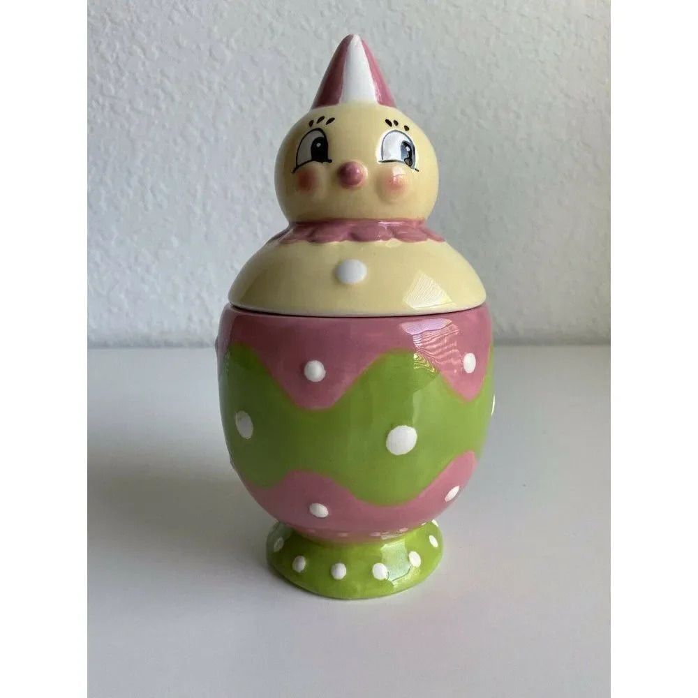 Johanna Parker Carnival Cottage Easter Egg Canister With Chick Topper Ceramic